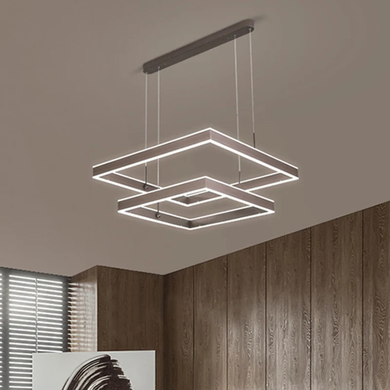 Gelaagde vierkante kroonluchter Light Simplicity Metallic woonkamer LED-hanglamp koffie Clearhalo