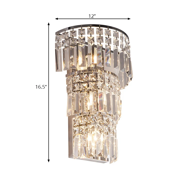 Gelaagde wandverlichtingsarmatuur, vintage stijl, helder kristal, 3 lampen, verchroomde wandkandelaar voor de gang Clearhalo