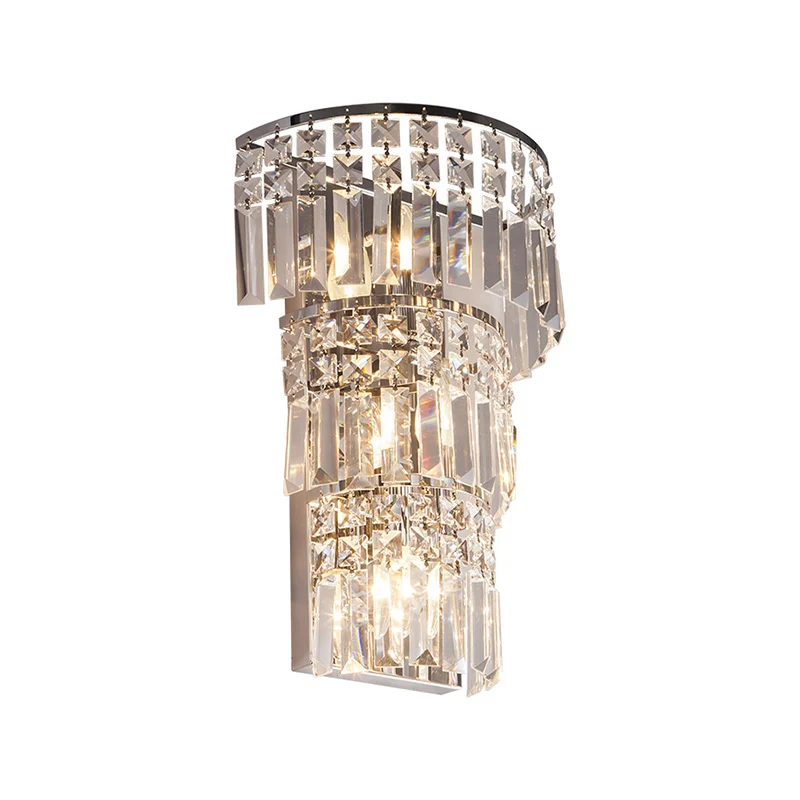 Gelaagde wandverlichtingsarmatuur, vintage stijl, helder kristal, 3 lampen, verchroomde wandkandelaar voor de gang Clearhalo