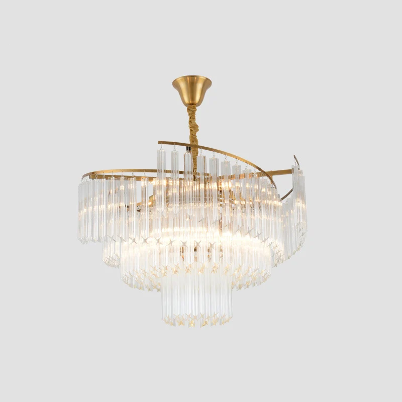 Gelaagde woonkamer plafondverlichting Helder kristallen postmoderne kroonluchterlamp goud Clearhalo
