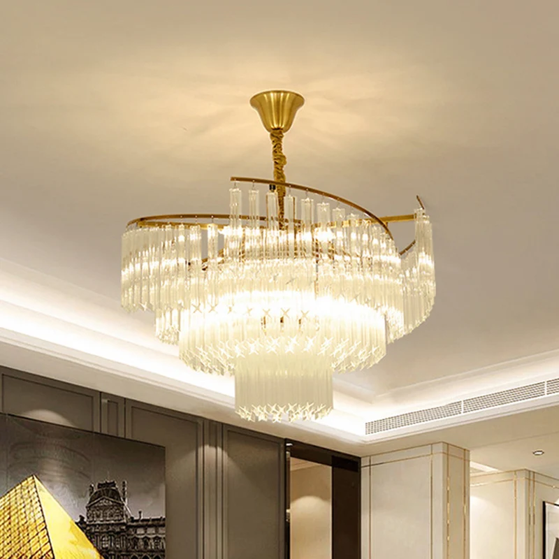 Gelaagde woonkamer plafondverlichting Helder kristallen postmoderne kroonluchterlamp goud Clearhalo