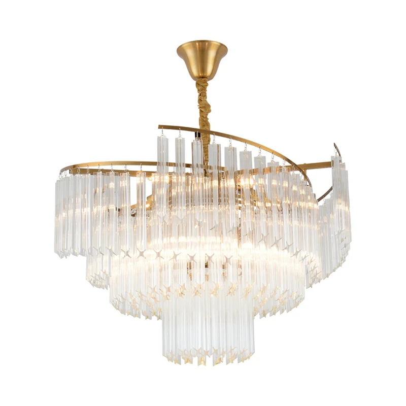 Gelaagde woonkamer plafondverlichting Helder kristallen postmoderne kroonluchterlamp goud Clearhalo
