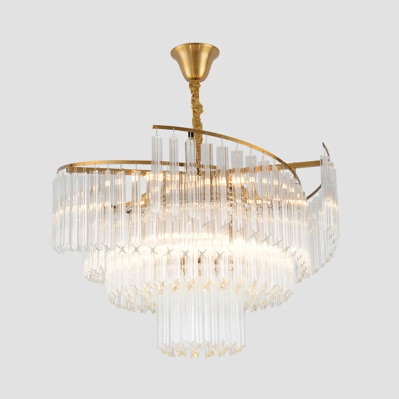 Gelaagde woonkamer plafondverlichting Helder kristallen postmoderne kroonluchterlamp goud Clearhalo