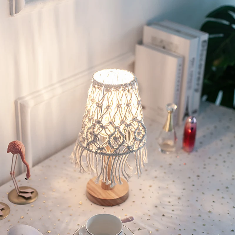 Gele kegel nachtkastje verlichting landelijk touw 1-lichts slaapkamer nachtlampje met houten voet Clearhalo