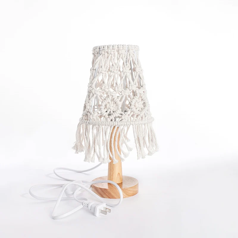 Gele kegel nachtkastje verlichting landelijk touw 1-lichts slaapkamer nachtlampje met houten voet Clearhalo