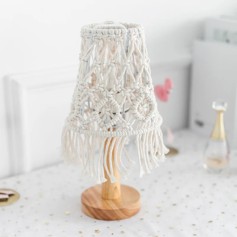 Gele kegel nachtkastje verlichting landelijk touw 1-lichts slaapkamer nachtlampje met houten voet Clearhalo