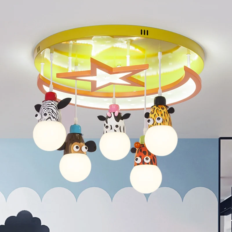 Gele Ster Maan Semi-plafondlamp Dierlijk Acryl Metaal Inbouwlamp voor kinderslaapkamer Clearhalo