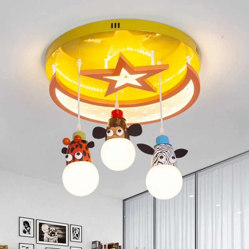 Gele Ster Maan Semi-plafondlamp Dierlijk Acryl Metaal Inbouwlamp voor kinderslaapkamer Clearhalo