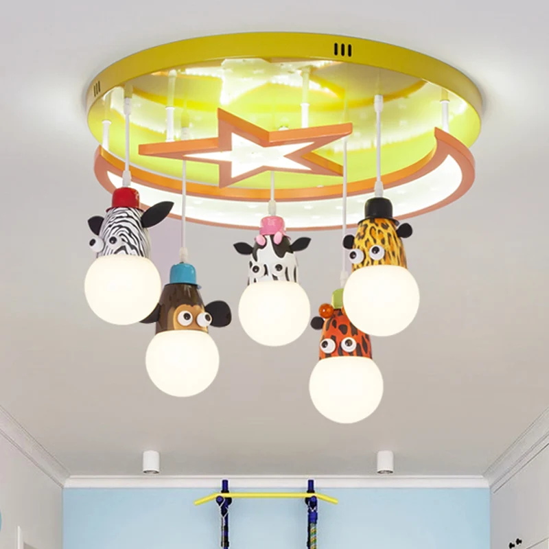 Gele Ster Maan Semi-plafondlamp Dierlijk Acryl Metaal Inbouwlamp voor kinderslaapkamer Clearhalo