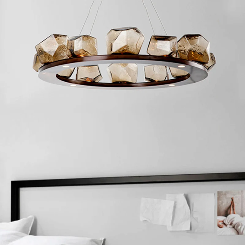 Gem Kroonluchter Hanger Modernistisch Amber Glas Multi Lights Bruin Led Hanglamp met Ring Design Clearhalo