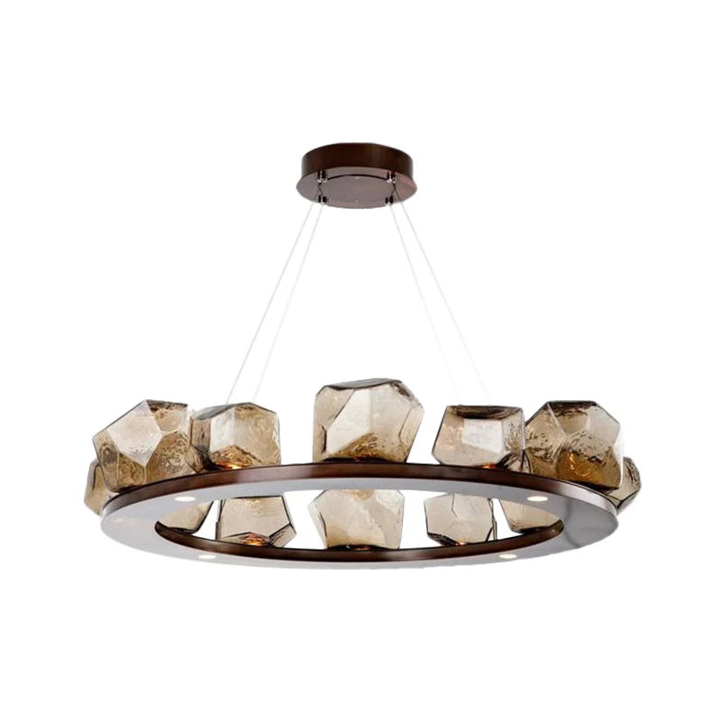 Gem Kroonluchter Hanger Modernistisch Amber Glas Multi Lights Bruin Led Hanglamp met Ring Design Clearhalo