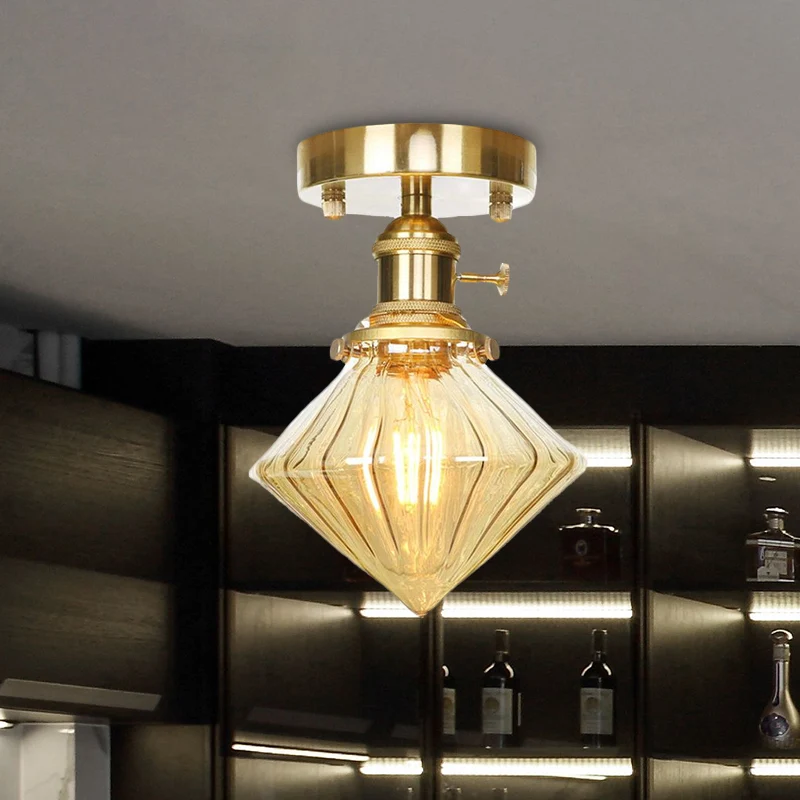 Gem Shade Woonkamer Semi-Flush Industrieel Prismatisch Glas Eén Licht Helder/Amber Lamping Clearhalo