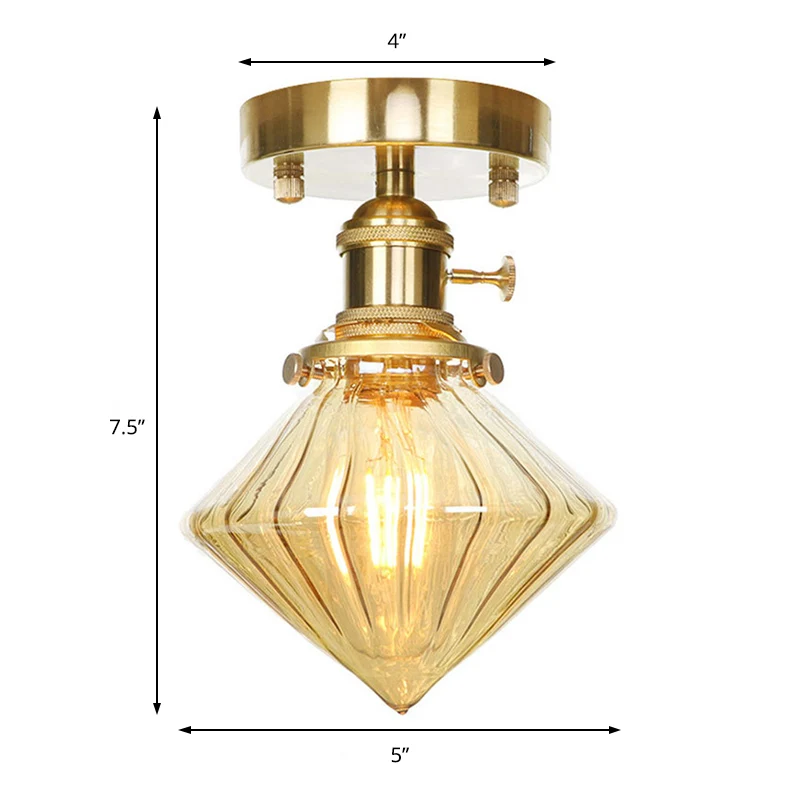 Gem Shade Woonkamer Semi-Flush Industrieel Prismatisch Glas Eén Licht Helder/Amber Lamping Clearhalo