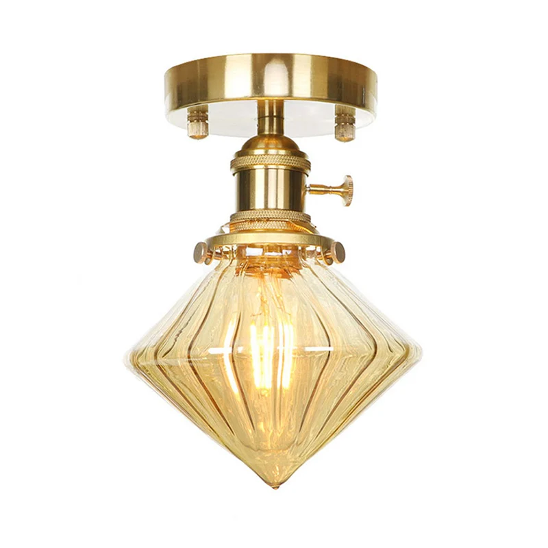 Gem Shade Woonkamer Semi-Flush Industrieel Prismatisch Glas Eén Licht Helder/Amber Lamping Clearhalo