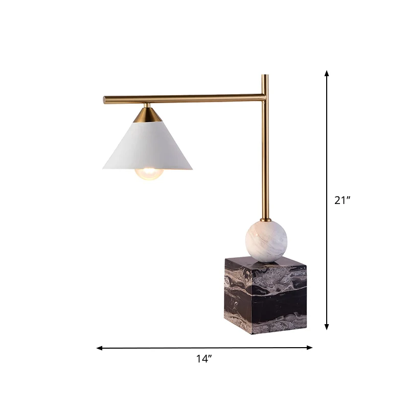 Geometrisch gevormd nachtkastje licht Mid Century marmeren 1-lichts slaapkamer tafellamp zwart-wit-messing Clearhalo