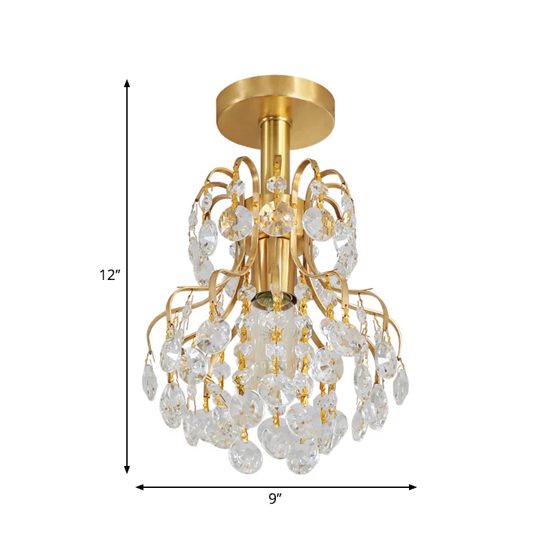 Geometrische halfverzonken plafondlamp met koperen afwerking, eigentijds metaal en kristal, 1-lichts plafondlamp Clearhalo