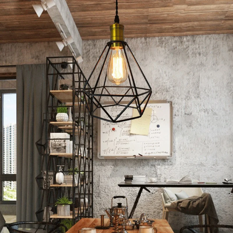 Geometrische kooi metalen hanglamp industrieel restaurant hanglamp zwart Clearhalo