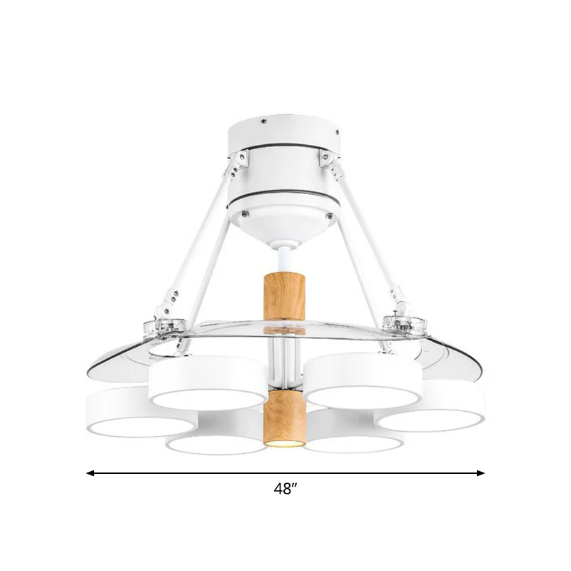 Geometrische metalen semi-inbouwverlichting, hedendaagse witte hangende ventilatorlamp, 48" breed Clearhalo