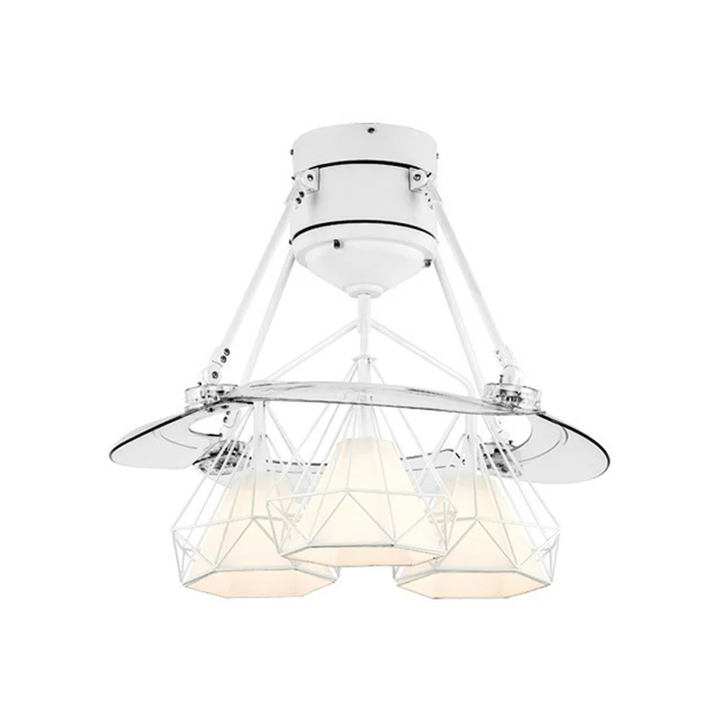 Geometrische metalen semi-inbouwverlichting, hedendaagse witte hangende ventilatorlamp, 48" breed Clearhalo