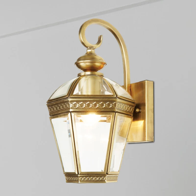Geometrische metalen wandkandelaar Traditionele foyer-wandgemonteerde lamp met 1 lamp goud Clearhalo