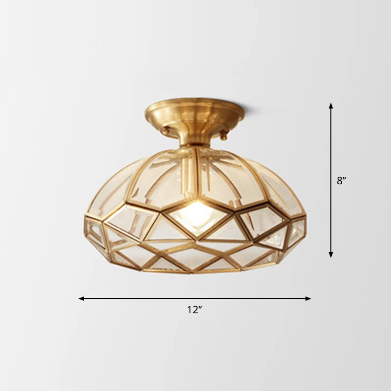 Geometrische plafondlamp koloniale stijl, 1 lamp, transparant glas, semi-inbouwlamp messing Clearhalo