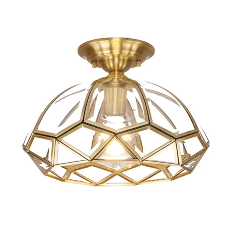 Geometrische plafondlamp koloniale stijl, 1 lamp, transparant glas, semi-inbouwlamp messing Clearhalo
