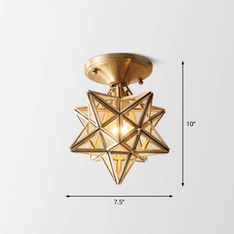 Geometrische plafondlamp koloniale stijl, 1 lamp, transparant glas, semi-inbouwlamp messing Clearhalo