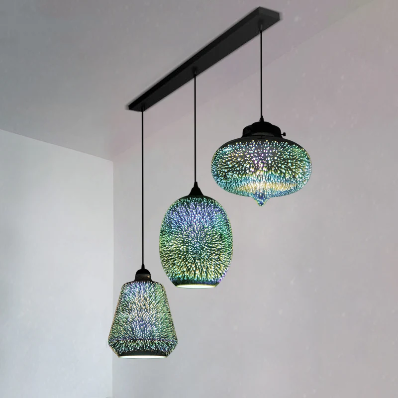 Geometrische restaurant multi-licht hanger 3D glas moderne stijl hangende verlichting zwart Clearhalo