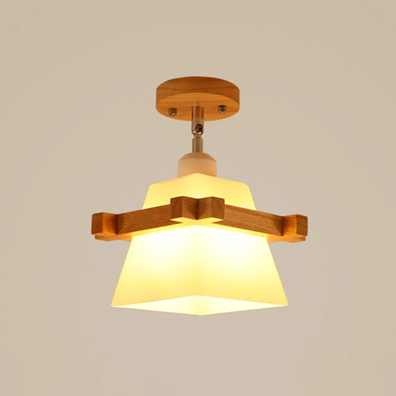 Geometrische semi-inbouwlamp Aziatische bamboe plafondinbouwlamp met één gangpad hout Clearhalo