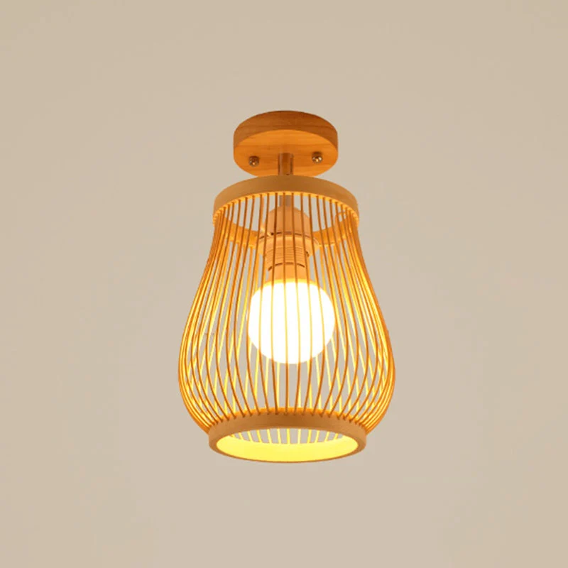 Geometrische semi-inbouwlamp Aziatische bamboe plafondinbouwlamp met één gangpad hout Clearhalo