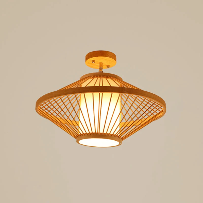 Geometrische semi-inbouwlamp Aziatische bamboe plafondinbouwlamp met één gangpad hout Clearhalo