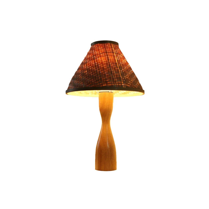 Geometrische vorm bamboe nachtlamp Aziatische houten tafellamp met één lamp voor slaapkamer Clearhalo