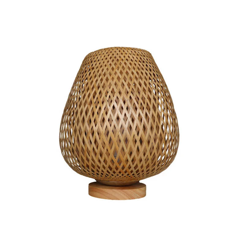Geometrische vorm bamboe nachtlamp Aziatische houten tafellamp met één lamp voor slaapkamer Clearhalo