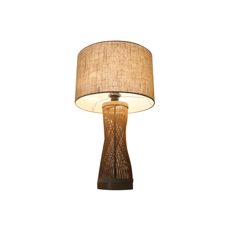 Geometrische vorm bamboe nachtlamp Aziatische houten tafellamp met één lamp voor slaapkamer Clearhalo
