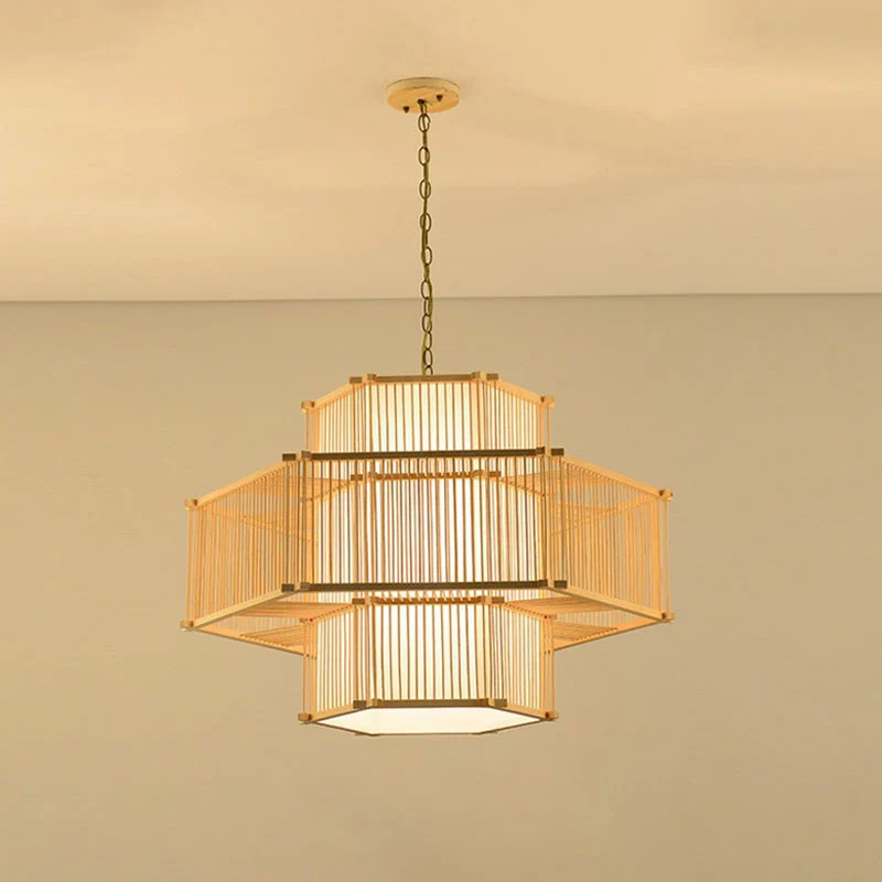 Geometrische vorm gastenkamer hanglamp bamboe enkele Aziatische hanglamp hout Clearhalo