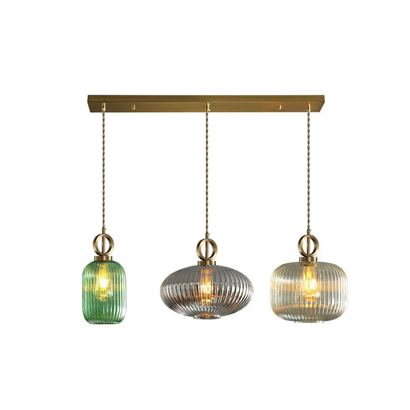 Geometrische vorm multi-licht hanglamp modern geribbeld glas 3 lampen messing afwerking hanglamp Clearhalo