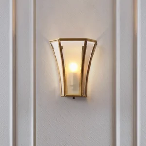 Geometrische wandlamp met gouden afwerking, traditioneel metaal en handgeblazen glas, wandlamp met 1 lamp Clearhalo