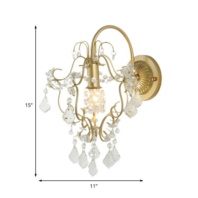 Geometrische wandlamp vintage stijl metallic 1-lichts schansverlichting met heldere kristallen kraal gouden afwerking Clea...
