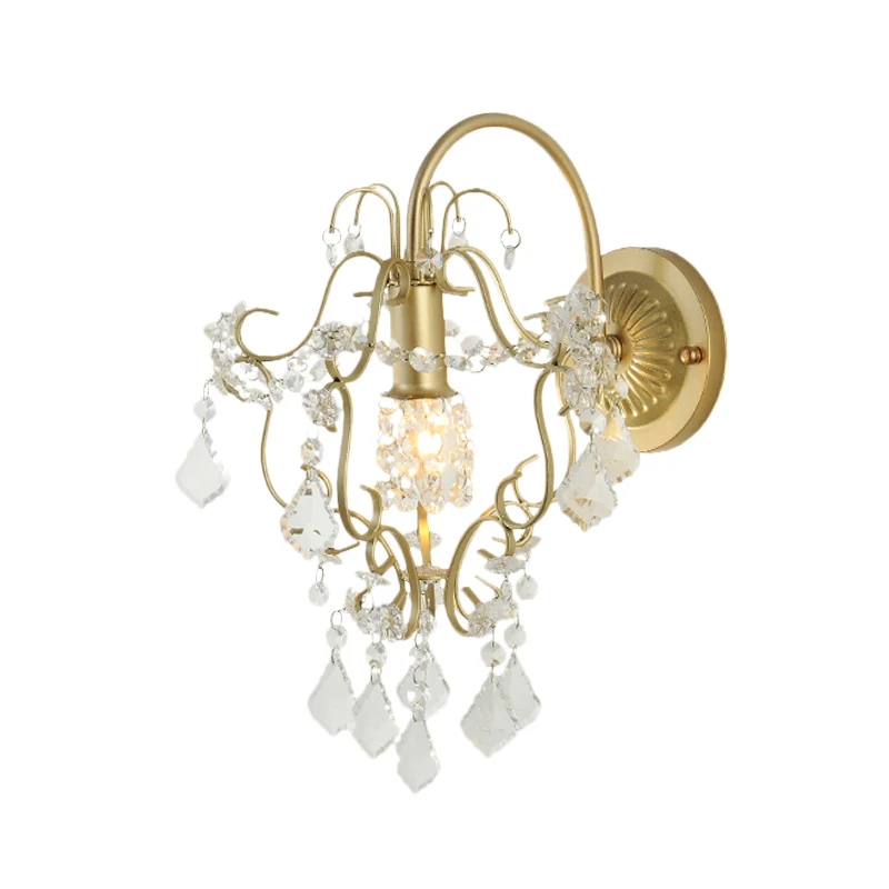 Geometrische wandlamp vintage stijl metallic 1-lichts schansverlichting met heldere kristallen kraal gouden afwerking Clea...