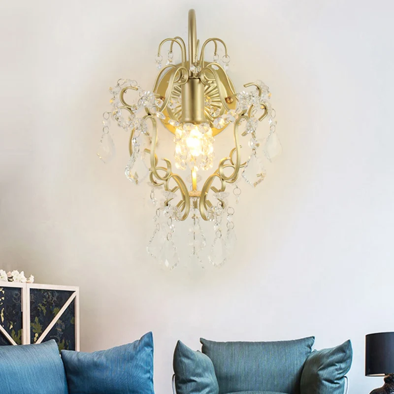 Geometrische wandlamp vintage stijl metallic 1-lichts schansverlichting met heldere kristallen kraal gouden afwerking Clea...