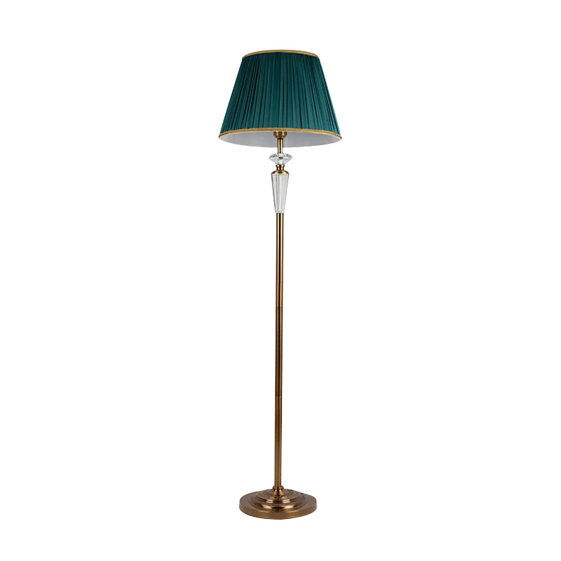 Geplooide kap Stoffen vloerlamp Minimalisme 1-lichts Living Rom staande lamp groen met kristallen accent Clearhalo