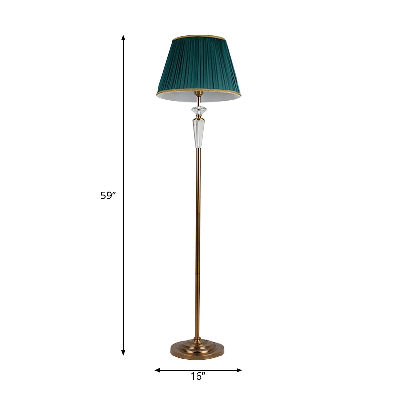 Geplooide kap Stoffen vloerlamp Minimalisme 1-lichts Living Rom staande lamp groen met kristallen accent Clearhalo