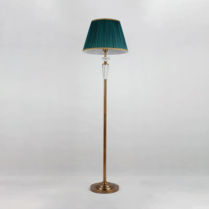 Geplooide kap Stoffen vloerlamp Minimalisme 1-lichts Living Rom staande lamp groen met kristallen accent Clearhalo