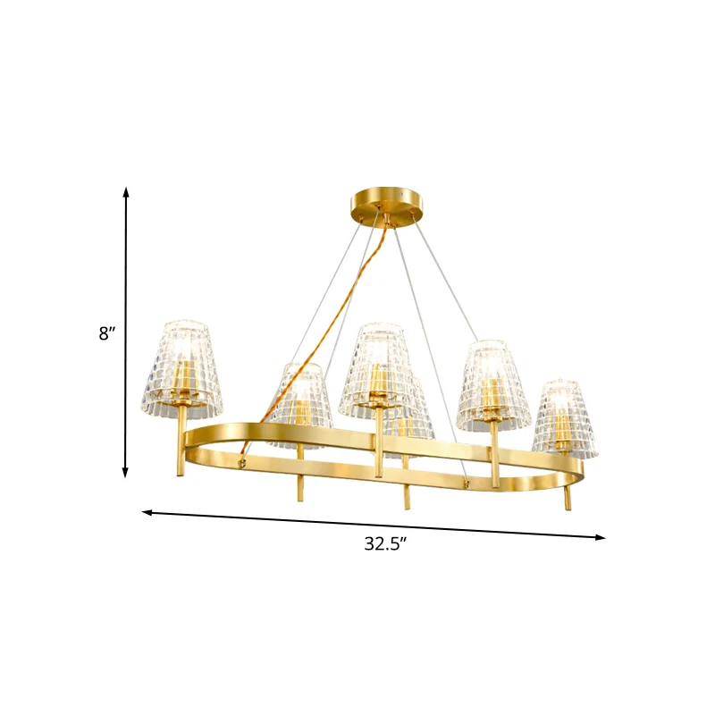 Gerasterde kristallen conische eilandlamp Traditionele 6-lampen eetkamer hanglamp goud Clearhalo