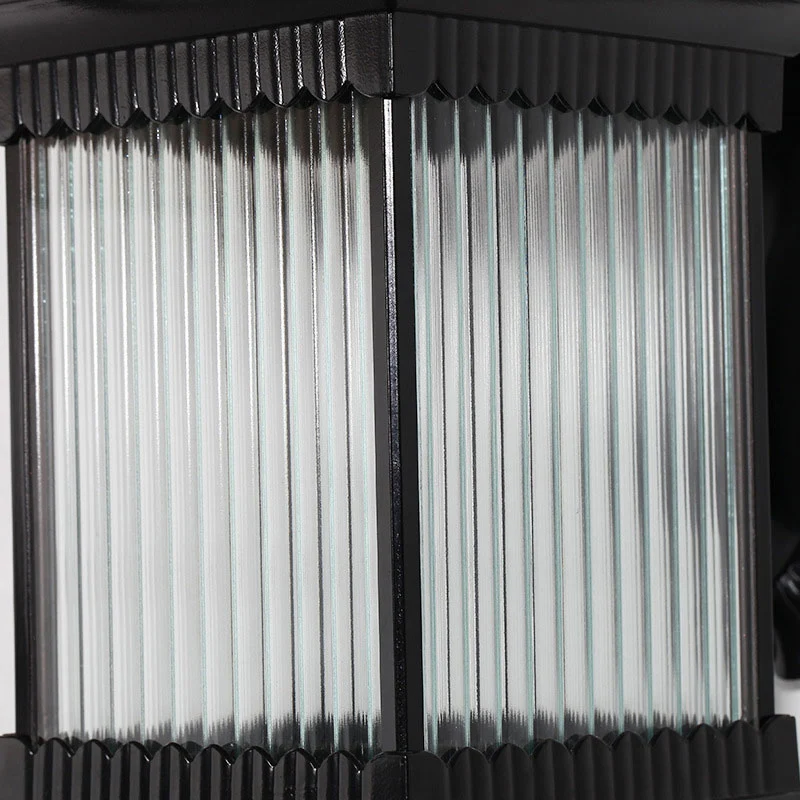 Geribbeld glas vierkant zonne-energie wandmontage licht retro buiten LED-wandverlichting zwart Clearhalo