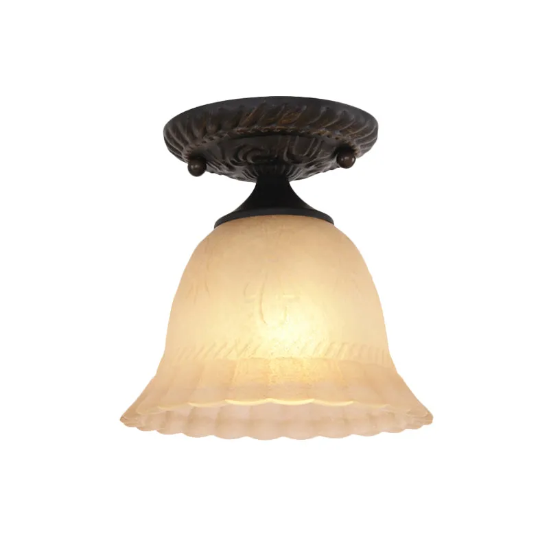 Geribbelde glazen bel semi-inbouwlamp Rustiek 1-lamps inbouwverlichtingsarmatuur voor de gang zwart Clearhalo