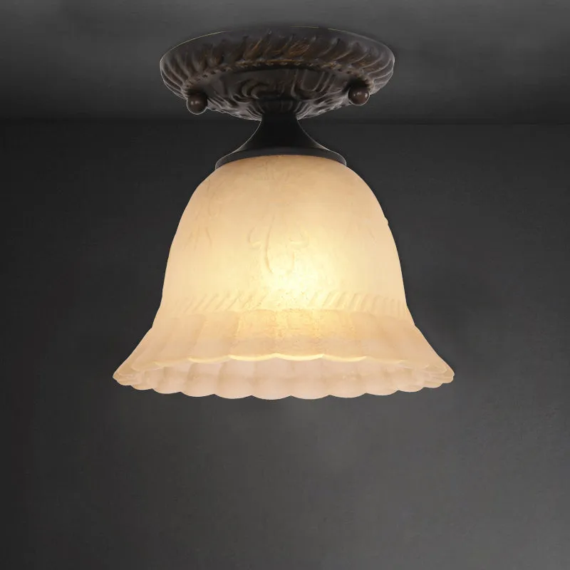 Geribbelde glazen bel semi-inbouwlamp Rustiek 1-lamps inbouwverlichtingsarmatuur voor de gang zwart Clearhalo