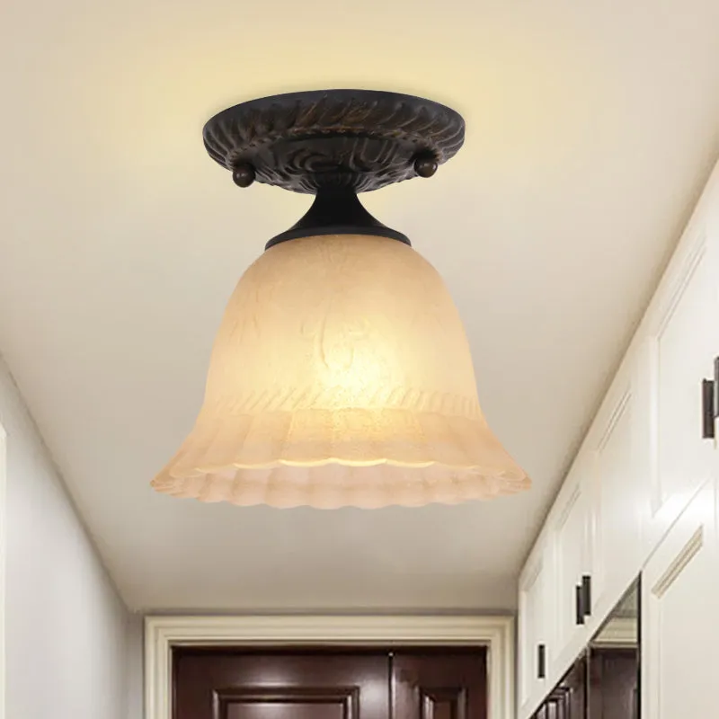 Geribbelde glazen bel semi-inbouwlamp Rustiek 1-lamps inbouwverlichtingsarmatuur voor de gang zwart Clearhalo