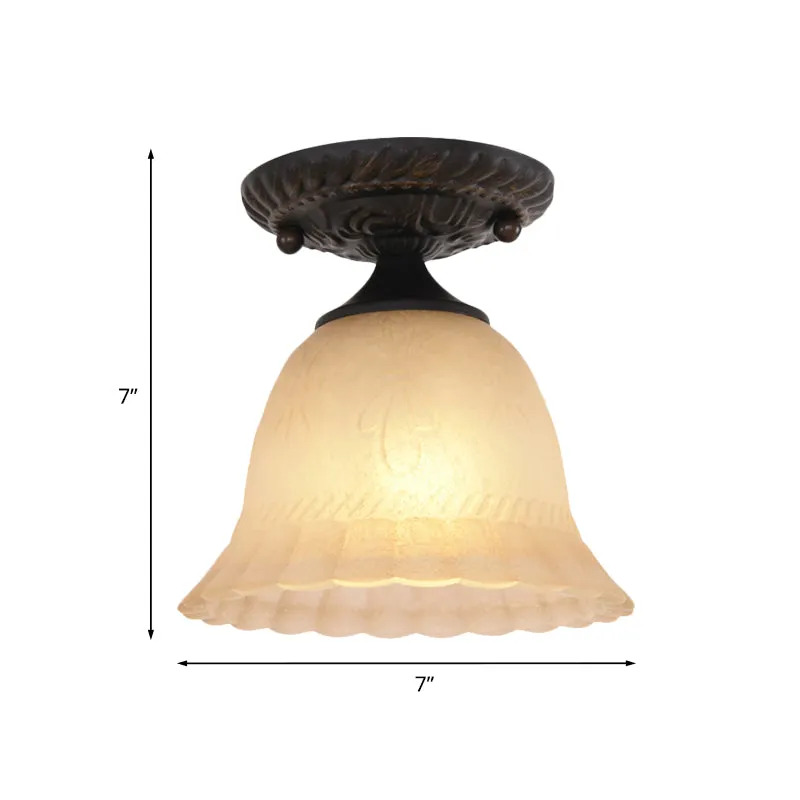 Geribbelde glazen bel semi-inbouwlamp Rustiek 1-lamps inbouwverlichtingsarmatuur voor de gang zwart Clearhalo