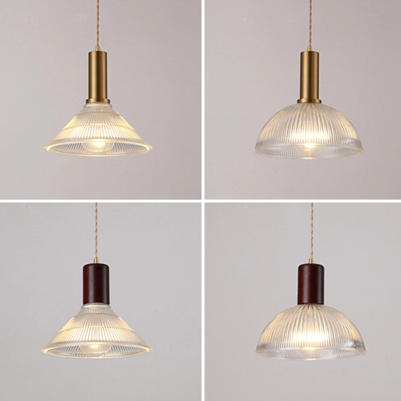Geribbelde glazen kap hanglamp Eenvoudige stijl enkele lamp hanglamp voor slaapkamer Clearhalo